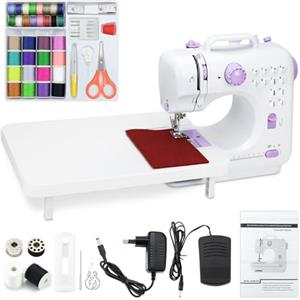 Aischens Macchina per Cucire Elettrica Manuale per Principianti Strumento DIY Accessorio Regalo, 12 Modelli di Cucito Automatici Velocità Regolabile, 2 Alimentazione con Supporto Pedale e Accessori di Base
