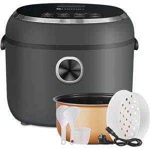 AMZCHEF Mini cuoci riso 4 l AMZCHEF Cuociriso Elettrico 4L per 5 persone, 860W Rice Cooker, 8 tazze (non cotte), 7 funzioni di cottura, Cestello Vapore, Mantenimento in caldo, Funzione preimpostata di 12 ore