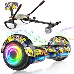 SISIGAD Hoverboard Kart, Hoverboard All Terreno Auto-bilanciato da 6.5" Pollici con Altoparlanti Bluetooth e Luci LED Hoverboard Bambino