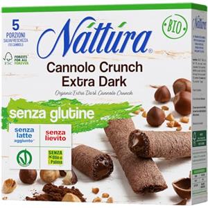 NATTURA Cannolo Crunch Bio Extra Dark, Croccanti Cialde di Riso e Cacao Ripiene di Crema al Cacao e Nocciole, Snack Senza Glutine e Senza Lievito, Prodotto Vegano Senza Olio di Palma, 5 x 25 g
