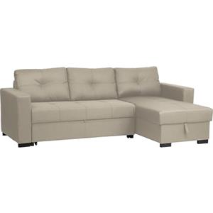 Totò Piccinni Divano Angolare ROMA 3 Posti con contenitore e cassettone in tessuto imbottito con braccioli (Beige)