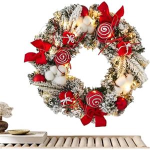 Pcingsia Ghirlanda natalizia da esterno con luci, 30 cm, decorazioni natalizie con luci a LED e sfere, ornamento per le vacanze, ghirlanda natalizia per porta d'ingresso, funzionamento a batteria