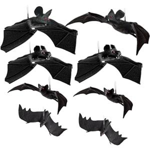AhhiAboo Set di 8 pipistrelli decorativi per Halloween, da appendere in gomma morbida 3D, simulazione di pipistrello, modello di animali di Halloween, decorazione per feste da giardino, finestra, porta, albero