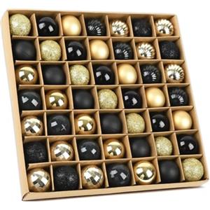 GESDYO Confezione da 49 palline di Natale con cordini, palline infrangibili in plastica da 3 cm di piccole dimensioni, palline mini da appendere pre-infilate in oro e nero - Ornamenti per albero di