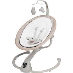 Maxi-Cosi Cassia Sdraietta Neonati Elettrica per bambini 0-6 mesi, max 9 kg, Altalena Neonato Girevole 360°, Reclinabile, rilevamento automatico movimento, 5 velocità, 12 Melodie, Classic Beige