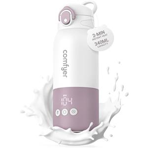 comfyer Scaldabiberon Portatile, Riscaldamento Rapido e Lunga Durata della Batteria, 2 Modalità per Latte Materno e Acqua, Grande Capacità di 340ml per Tutto il Giorno