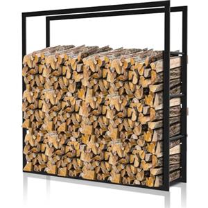 Ikodm Scaffale per legna da ardere per interni ed esterni, in metallo, 100 x 25 x 100 cm, supporto impilabile in legno per camino e forno, supporto per legna da ardere, colore nero
