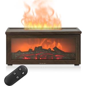 Aischens Diffusore di Aromi 7 Colori Fiamma Camino Regolabile, Umidificatore per Bar Camera da Letto Ufficio Decorazione, Spegnimento Automatico Diffusore per Oli Essenziali Regalo (Legno scuro)