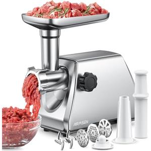 AIRMSEN Tritacarne Elettrico Professionale 2 Lame Acciaio Inox 3 Griglie & Accessori Salsicce Kubbe Motore Silenzioso Pulizia Facile Ideale per Casa