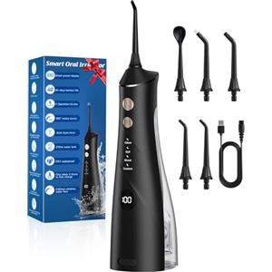 Hsweeth Idropulsore Dentale, Vincitore del Test 2025, 5 Ugelli Getto e 4 Modalità, Igiene Dentale e Pulizia Interdentale, Igiene Orale, Serbatoio Grande, Impermeabile IPX7, per Casa e Viaggio Nero