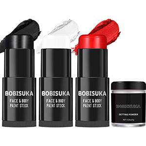BOBISUKA Pittura Facciale (Nero+Bianco+Rosso), Pittura per Viso con Polvere da Posa, Body Painting per Trucco Halloween, Carnevale, Feste, Non Tossico