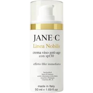 JANEC JANE·C Crema Viso Nobilis antiage con SPF30,Effetto Filler immediato,con Backuchiol, Alghe rosse,Acido ialuronico, Fiordaliso,Olio di Ciliegia e Bava di lumaca,skincare coreana, made in Italy,50ml