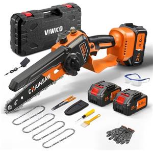 VIWKO Mini Motosega a Batteria 6 Pollici, Mini Motosega Elettrica con 8000mAh Batterie, 1000W Blushless Sega a Batteria per Potatura, il Taglio Del Legno e Giardini, Elettrosega Compatibile con Makita 18V