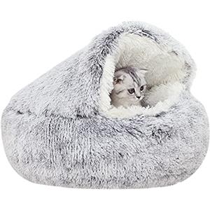 YUDANSI Cuccia gatto Interno, Letto Pelosa per Gatti, Letto coperto per piccolo cane, Lettino di Donut Gatto Sonno profondo chiusa, pelliccia sintetica per anti ansia(Dia. est. 50cm Lavabile)