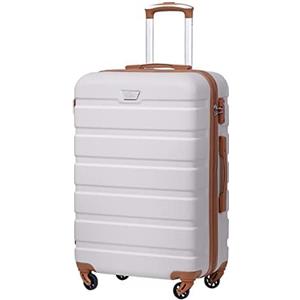 COOLIFE Valigie Valigia Trolley rigido ultraleggero e capiente,Chiusura a combinazione laterale con TSA, 4 ruote per facilitare il trasporto (Bianco marrone, 67cm)