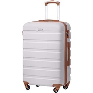 COOLIFE Valigie Valigia Trolley rigido ultraleggero e capiente,Chiusura a combinazione laterale con TSA, 4 ruote per facilitare il trasporto (Bianco marrone, 77cm)