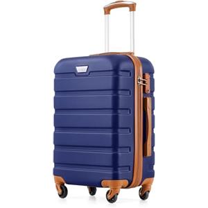 COOLIFE Valigie Valigia Trolley rigido ultraleggero e capiente,Chiusura a combinazione laterale con TSA, 4 ruote per facilitare il trasporto (Blu Marrone, 56cm)