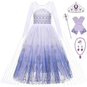 New front Costume da Principessa Elsa Vestito Bambina Abito da Principessa Gonna in Tulle Vestito della Principessa Abito delle Ragazze Multi Accessori Natale，150