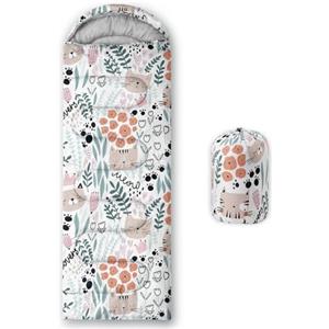 HOSIMA Sacco a pelo per bambini per ragazzi e ragazze, stampa gatti, leggero, caldo, portatile, per esterni e interni, impermeabile, resistente al freddo, per campeggio ed escursionismo (gatti-e)