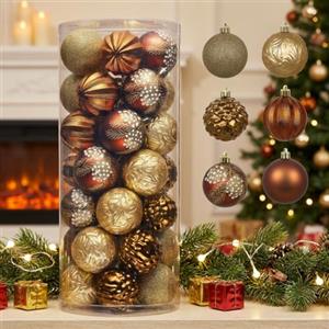 Valery Madelyn Set di ornamenti natalizi, 35 carati, 7 cm, in rame marrone e oro, infrangibili, decorazioni per albero di Natale, palline da appendere in bronzo bosco sfuso per decorazioni natalizie