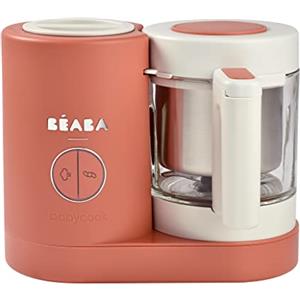 BÉABA - Babycook Néo, Cuocipappa Omogeneizzatore, Cottura a Vapore Delicata, Robot per Pappe 4 in 1, Neonato e Bambino, Bicchiere in Vetro e Cestello in Acciaio Inox, Terracota, Presa EU