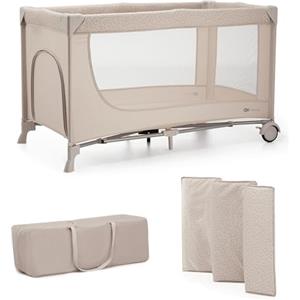 kk Kinderkraft Kinderkraft JOY 2 lettino per Bambini, lettino da Viaggio 2 in 1, letti per Bambini, Lettino, lettino da viaggio, Design Moderno, piccole Dimensioni una volta Ripiegato, Ruote, Beige