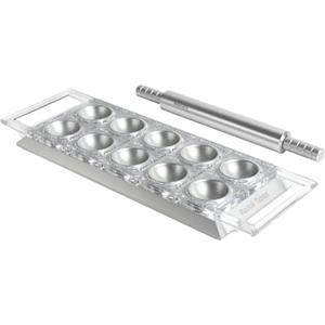 Marcato Stampo per Ravioli, Macchina per Ravioli, Forme per Ravioli Fatti in Casa, Taglio Quadrato da 50 mm, Mattarello in Alluminio Incluso, Made in Italy. Modello: Ravioli Tablet, Argento