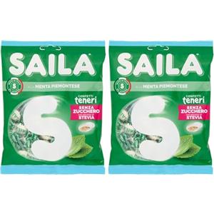 Saila - Confetti alla Menta, Senza Zucchero con Estratto di Stevia, Confetti Teneri, Senza Glutine - 75 gr (Confezione da 2)