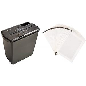 Amazon Basics - Distruggidocumenti 8 fogli, taglio a striscioline, con funzione distruggi CD e carte di credito, Grigio & Fogli per affilare e lubrificare distruggidocumenti, confezione da 24