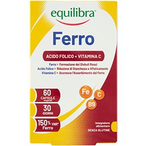 equilibra Integratori Alimentari, Ferro con Acido Folico + Vitamina C, Integratore a Base di Ferro, per la Normale Funzione dei Glubuli Rossi e dell'Emoglobina, 60 Capsule Vegetali