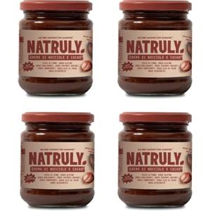 NATRULY Crema di Nocciole Senza Zucchero con Cacao e Dolcificanti, con Fibra di Cicoria, Gusto Cioccolato al Latte -Pack 4x285 g
