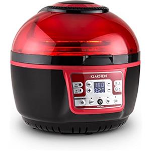 KLARSTEIN VitAir Turbo - Friggitrice ad Aria Calda, 14 Watt, Camera Cottura 9 L, Grill, Tostatura, Riscaldatore Alogeno a Infrarossi, Programmi Automatici, LCD, Strato Antiaderente, Rosso/Nero