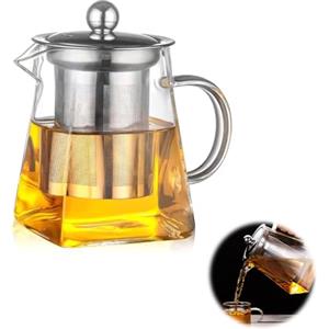 Horktrust Teiera in vetro Teiera con infusore, piano di cottura per microonde e sicurezza, colino per tè sfusi e tè in fiore, teiera in acciaio inox rimovibile