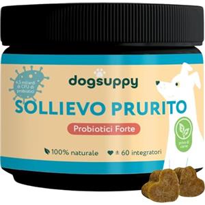 DogSuppy Sollievo Prurito Probiotici Forte per Cani - Ferma Prurito, Grattamento, Leccamento delle Zampe e Mangiare l'Erba, Allevia Allergie e Lieviti, 100% Naturale, Sostiene Intestino e Immunità