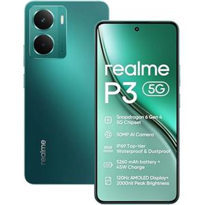 realme P3 5G Smartphone 12+512GB,Chipset Snapdragon 6 Gen 4,Batteria 5000mAh,Fotocamera AI 50MP,Display AMOLED Esports 120Hz,NFC,Dual Sim,IP69,Verde