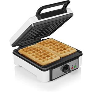 Princess Waffle Iron 132397, a forma di waffle belga, 1200 Watt, lunghezza del cavo 0,75 m, teglia 19,8 x 19,5 cm, livello di calore regolabile, rivestimento antiaderente, Argento/Nero,