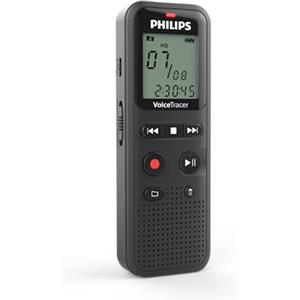 Philips Registratore audio VoiceTracer DVT1160 - Mono ADPCM/PCM, Attivazione vocale, 8 GB, Registrazione One Touch, USB Plug & Play, Nero