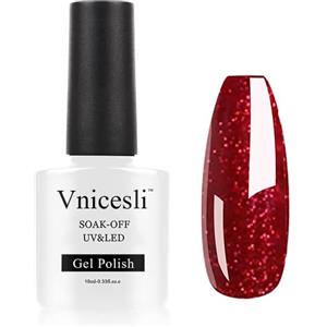 Vnicesli Smalto Semipermanente Unghie Rosso Bordeaux Glitter, Smalti Semipermanenti per Unghie Soak off UV LED Smalti Semipermanenti Gel Unghie Manicure Gel 10ml