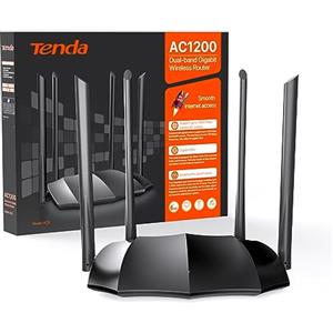 Tenda AC8 Router WiFi AC1200 - Router Wireless Dual Band 5GHz/2.4GHz, Gigabit Porte, Antenne 4x6dBi, Repeater Access Point Mode, Beamforming/MU-MIMO/Controllo APP/IPv6/WPS
