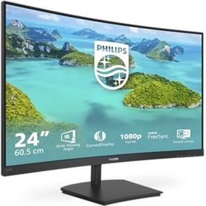 Philips Monitors Philips 241E1SC 24" Monitor Curvo AMD Freesync 75 Hz LED VA FHD, 4ms, 3 Side Frameless, Low Blue Mode, Flicker Free, HDMI, VGA, VESA, Nero
