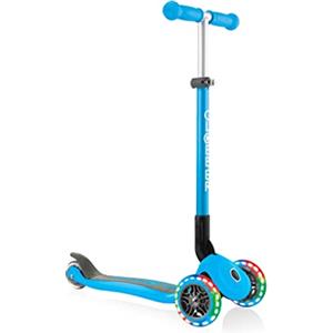Globber - PRIMO FOLDABLE LIGHTS - Monopattino pieghevole e illuminato a 3 ruote per bambini dai 3 ai 7 anni + , Azzurro