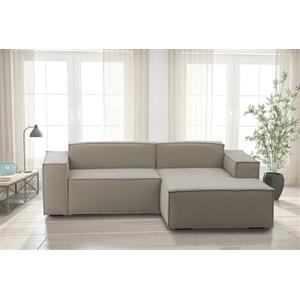 Talamo Italia - Divano fisso con penisola Patrizia, Divano componibile a 2 posti con penisola destra, Sofà in tessuto, 100% Made in Italy, Cm 220x170h70, Tortora