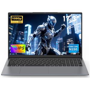 NAIKLULU 17.3 Pollici Computer Portatile Processor N150(1.2 a 3.6Ghz), RAM 16GB SSD 512GB PC Portatile Laptop Notebook, 1920x1080P/Tastiera Completa Retroilluminata/Webcam/6000Mah