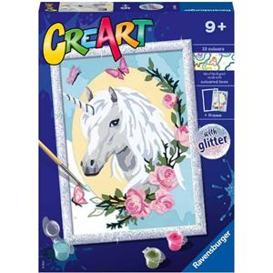 Ravensburger CreArt Kit Pittura Ritratto di Unicorno - Dipingere con i Numeri per Bambini 9 Anni, Include Tavola, Pennello e Colori
