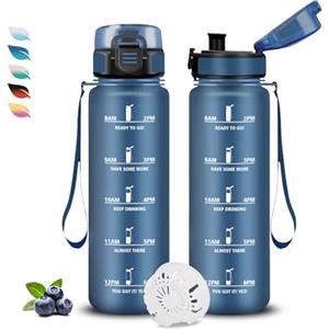 Grsta Borraccia Bambina, Borraccia 500ml, Borracce Senza Perdite, Borracce Motivazionale, Facile da Trasportare, Bottiglia con Orari per Bere, Bottiglia Acqua per Sport, Corsa, Yoga, Scuola, Campeggio