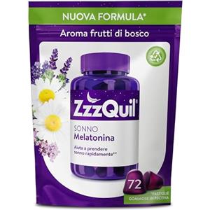 ZzzQuil Sonno, Melatonina pura per Dormire, Integratore con Estratti Di Valeriana, Camomilla e Vitamina B6, Formulazione Vegana, 72 Pastiglie Gommose