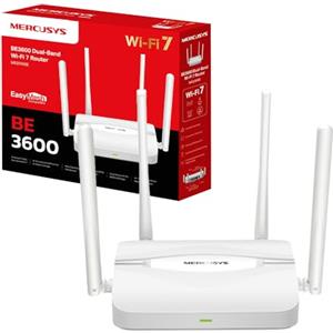 Mercusys TP-Link MR25WBE Router WiFi 7 BE3600Mbps Dual-Band, 4 Porte Gigabit, 4 Antenne Ad Alto Guadagno, Canali 160MHz, 4K-QAM, MLO, Sicurezza WPA3, Controllo da APP, non supporta xDSL