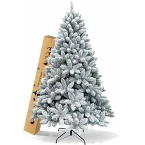 LEIVESTE-Albero di Natale Artificiale 240 Verde Innevato Super Folto,Base a Croce in Ferro Pieghevole Effetto Realistico Con Neve, rami con apertura ad ombrello. (240 CM)