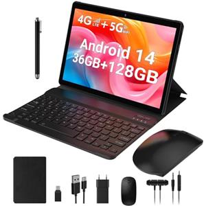 TIGERFU Android 14 Tablet,Tablet 10 Pollici con Sim Card Slot,36GB+128GB (TF 1TB),4G LTE e 5G WiFi,processore Octa-Core,1280 * 800 IPS,8000mAh/5MP+8MP/GPS/OTG, Tab con Tastiera/Mouse/Penna-Grigio