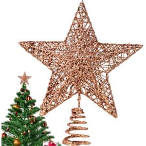 Meleager Puntale Stella per Albero di Natale,Decoration Christmas Tree Topper Glitterata Star,Christmas Tree LED Stella per Albero Top Star Puntale per Natale Festival Party（oro rosa）